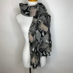 Black Gray Snakeprint Fuzzy Soft Wide Blanket Scarf